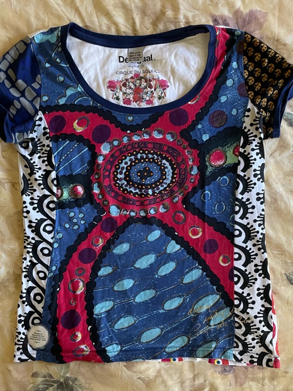 Desigual Short Sleeve Graphic Tee in Blue, Pink & White